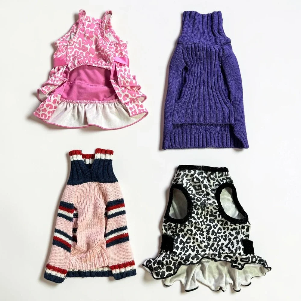 Lulupink Dog Clothes Bundle 4pc Small XS Sweaters Dresses Leopard Stripe Purple